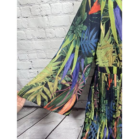 Traffic People exotic floral print bell sleeve pleated skirt dress sz M new - Picture 5 of 8